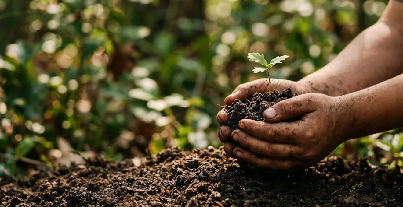 Bambini che giocano con la terra in natura scoprendo elementi naturali