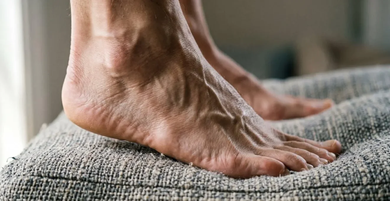 Persona che esegue esercizio di equilibrio su un cuscino in salotto