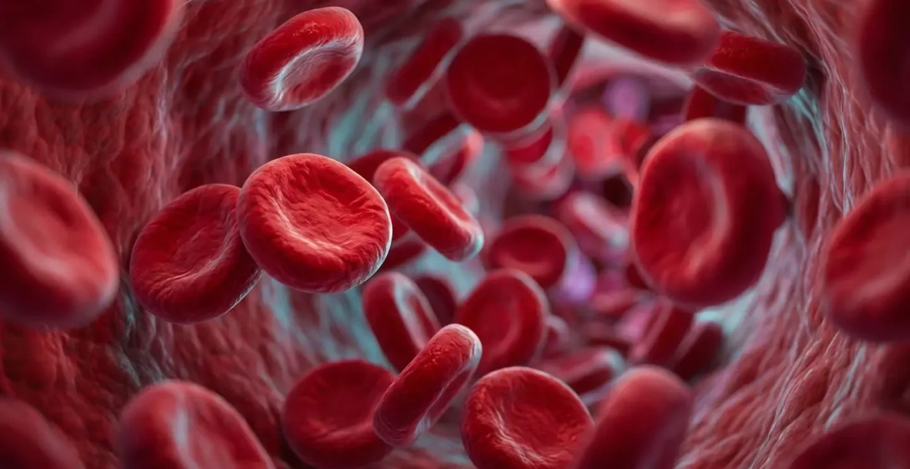 Macro dettaglio di globuli rossi nel sangue con effetto dell'altitudine