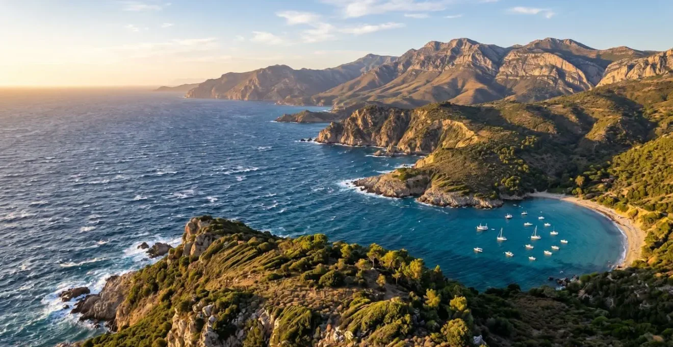 Vista aerea della costa sarda con indicazioni naturali del vento