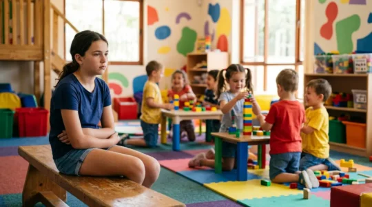Bambini di diverse età giocano in un miniclub durante le vacanze estive